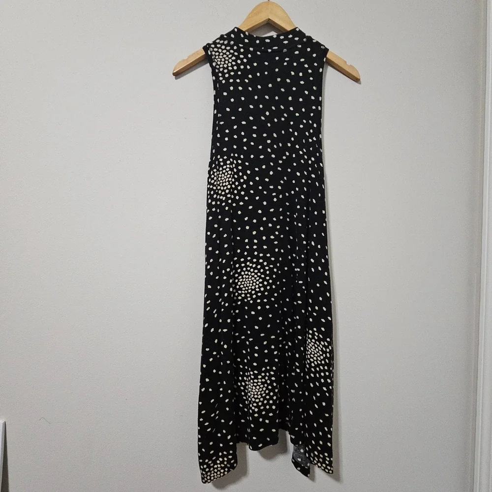Maeve Anthropologie Black White Polka Dot Mock Neck Handkerchief‎ Hem Dress S